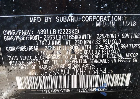 2019 Subaru Forester Premium from USA, damaged, VIN JF2SKAGC7KH476454